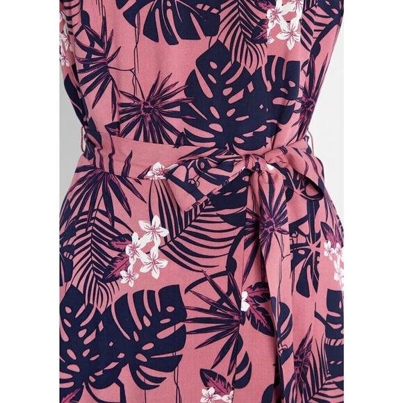 ModCloth x Collectif Maxi Dress 14 Pink Thelma Tropicool V Neck Tie Waist NWT - Picture 2 of 16